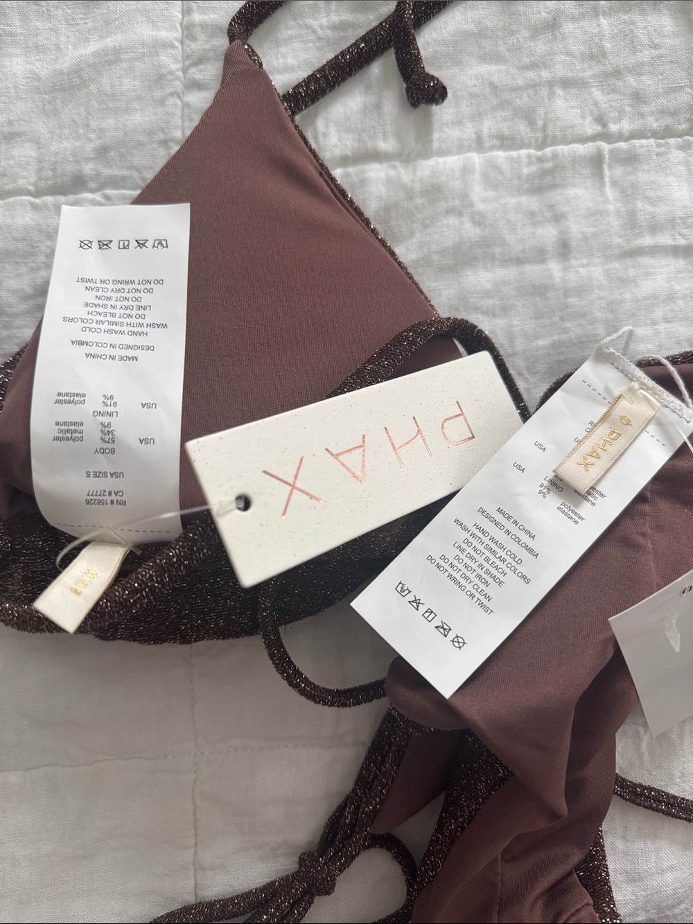 Shimmer Brown Sparkle Triangle Bikini Top & Tie-Side Bottoms - Picture 4 of 5